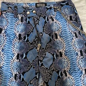 Blue leather snake skin pants